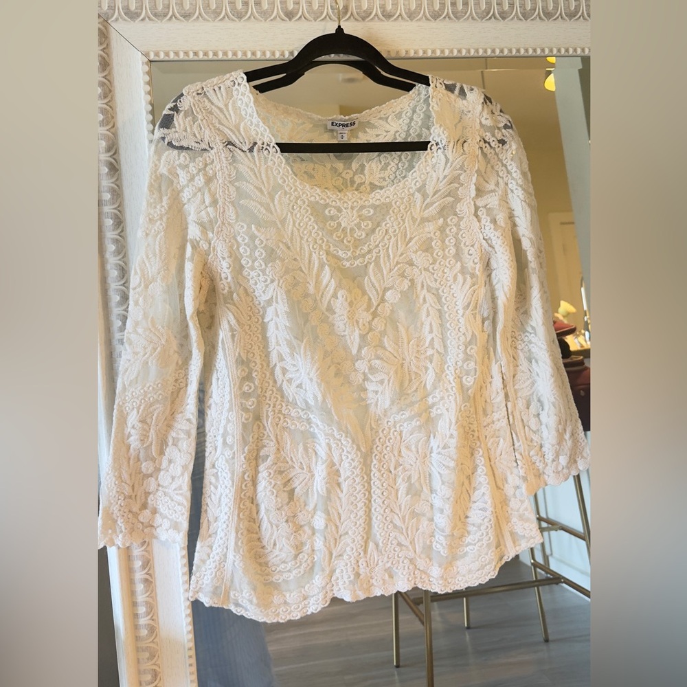 Express Ivory Lace Top with Black Accent